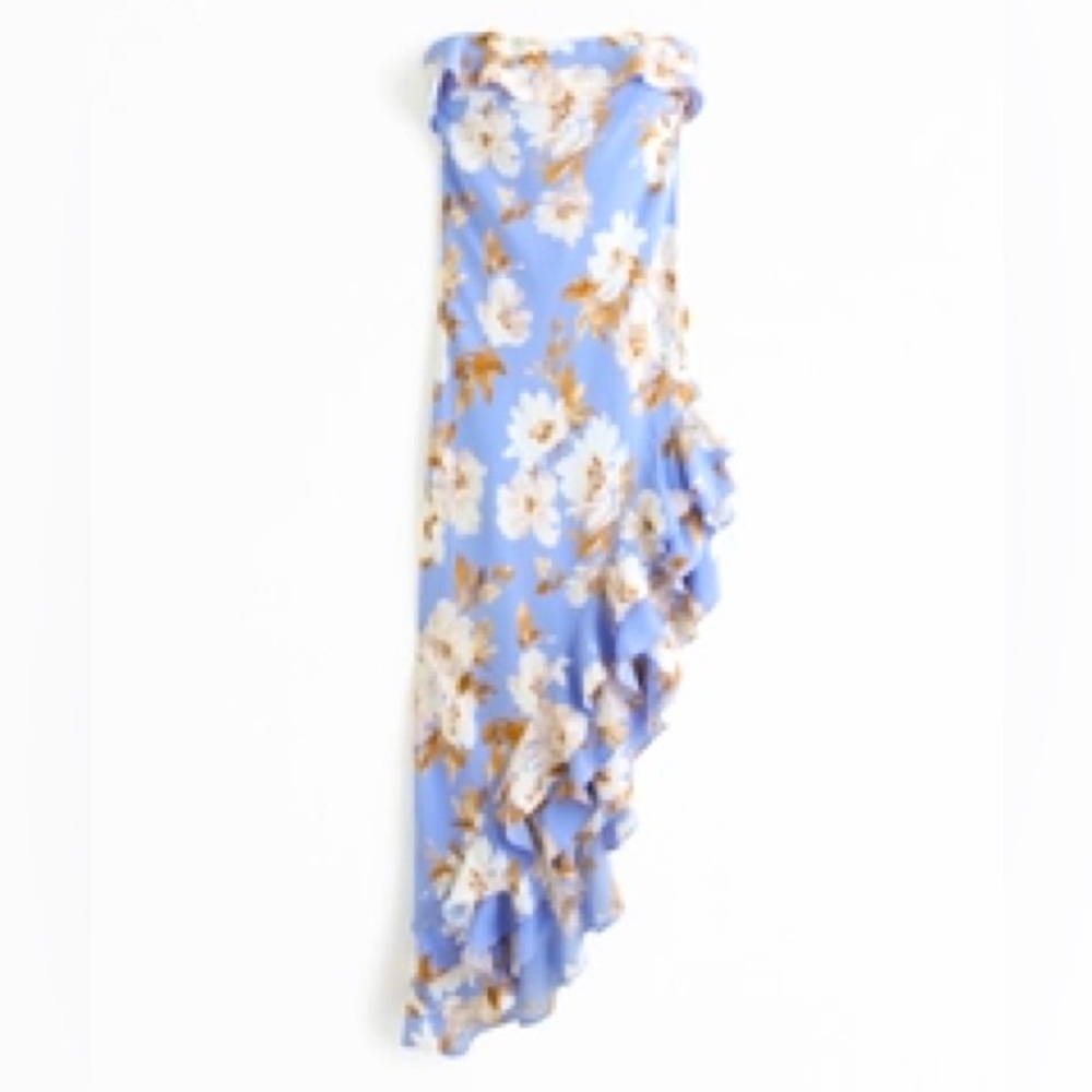 Abercrombie XS Strapless Asymmetrical Ruffle High-Low Dress